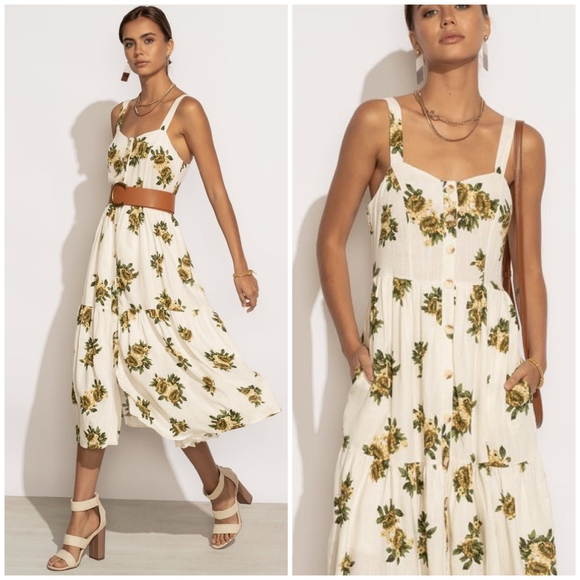POLAGRAM Off White Floral Tiered Midi Dress - Picture 3 of 8